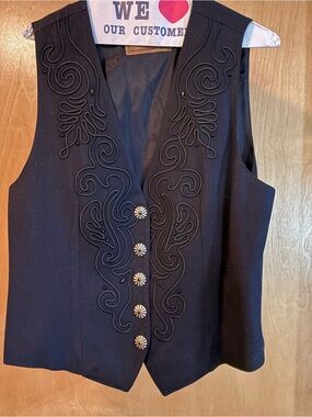 Vintage Saddle Ridge Embroidered Black Women's Vest - Size M